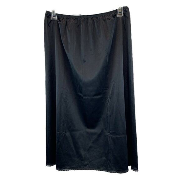 Vintage Women's Black Half Slip Skirt Silky Nylon Slit Lace Trim Size Large - Picture 1 of 6